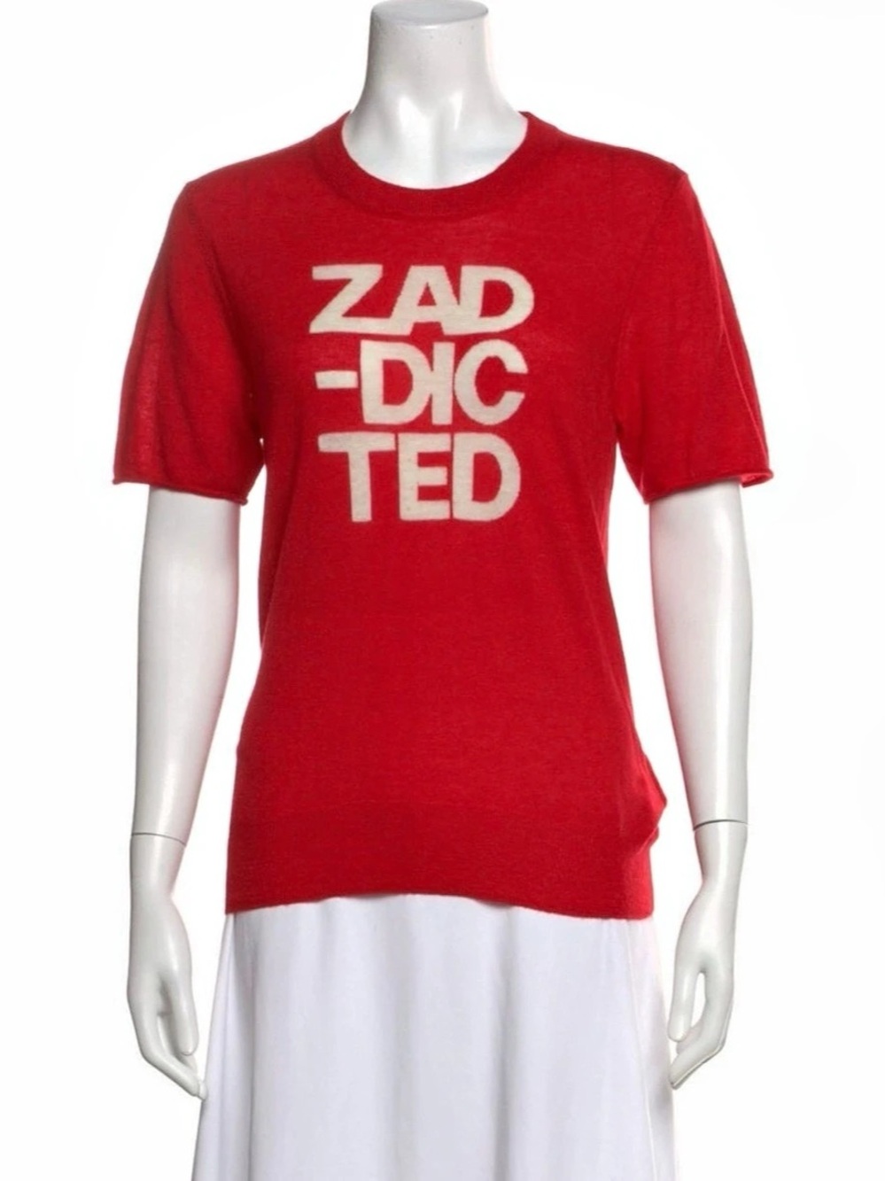 Zadig & Voltaire Ida Cashmere Zaddicted Tee Red & White Large
